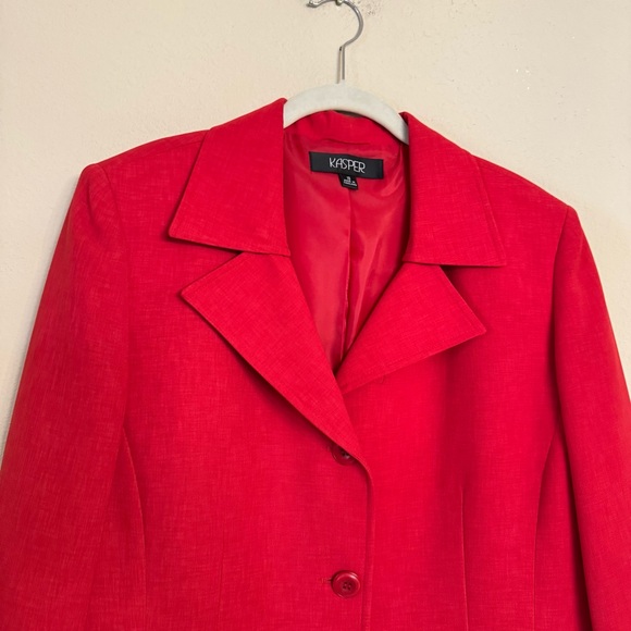 KASPER Red Fully Lined BLAZER & FLARE SKIRT SUIT Set Size 18 Business Career - Picture 7 of 16